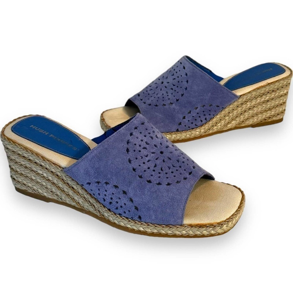 Hush Puppies Blue & Beige Estella Fashion Slip On Wedge Slide Sandals Size 6M